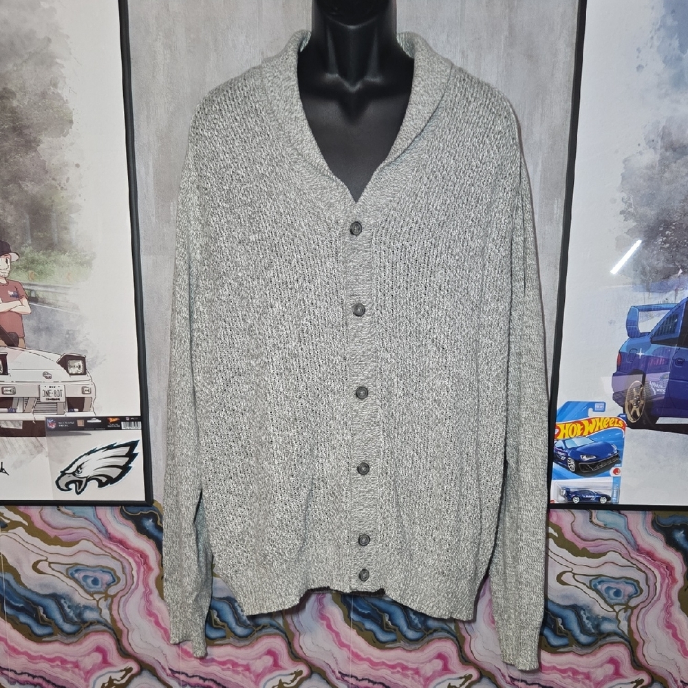 2XL Van Heusen Men's Light Gray Cardigan Sweater